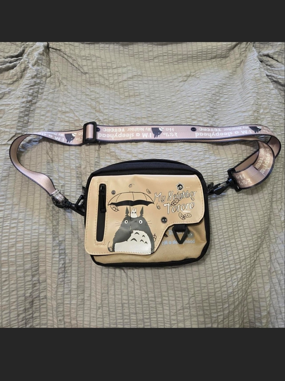 My Neighbor Totoro Beige Crossbody Bag with Adjustable Strap